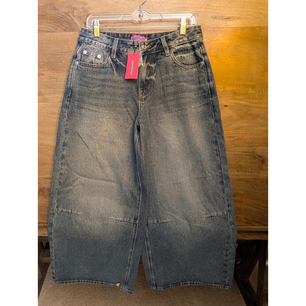 Edikted Jeans Womens Medium Blue Denim Casual Mid-Rise Flat Front Wide Leg NWT